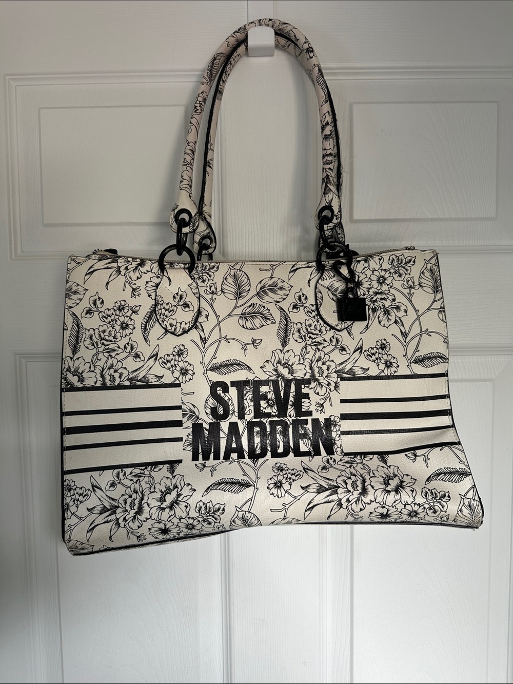 Steve Madden Black & White Floral Logo Tote